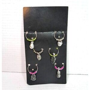 Vtg Lot 6 Wine Charms Fruit Themed Pendants Strawberry Pear Grapes Apple NEW